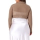 thumbnail image 3 of Bolero de malla transparente de manga larga para mujer de tallas grandes Agnes Orinda, con frente abierto, estilo crop, 4X color caqui oscuro, 3 of 6