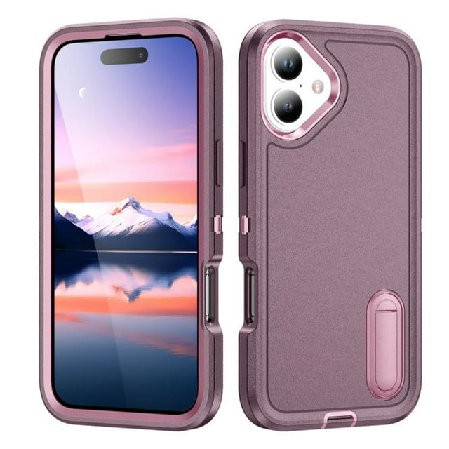 for iPhone 17 Case, iPhone 17 Phone Case with Built in Kickstand, Shockproof/Dustproof/Drop Proof Heavy Duty Military-Grade Rugged Protective Cover for iPhone 17,Purple,For iPhone 17