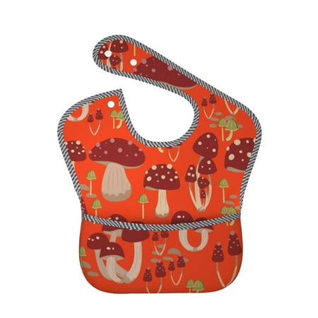 Bingfone Mess-Proof Baby Bib - Waterproof Bib For Baby Boy Or Girl With Food Catcher Pocket, Unisex-Mushroom