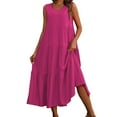 thumbnail image 2 of Vestido elegante de lino con cuello en V para mujer - Dobladillo escalonado, corte holgado, para vacaciones/casual, mezcla transpirable - Diseño de color liso, 2 of 7