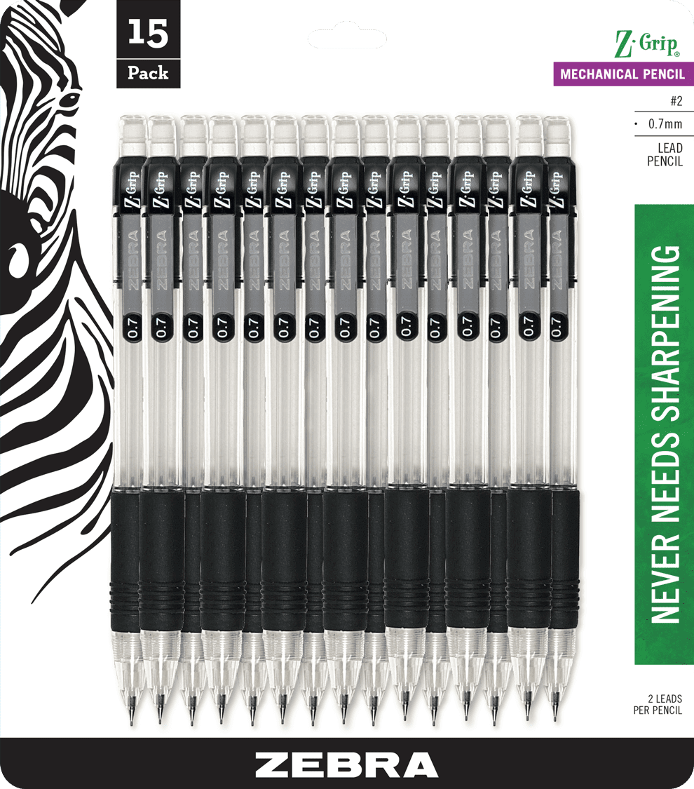 Zebra Pen Z-Grip Mechanical Pencil, 0.7 mm, #2, Black Grip, 15-Pack