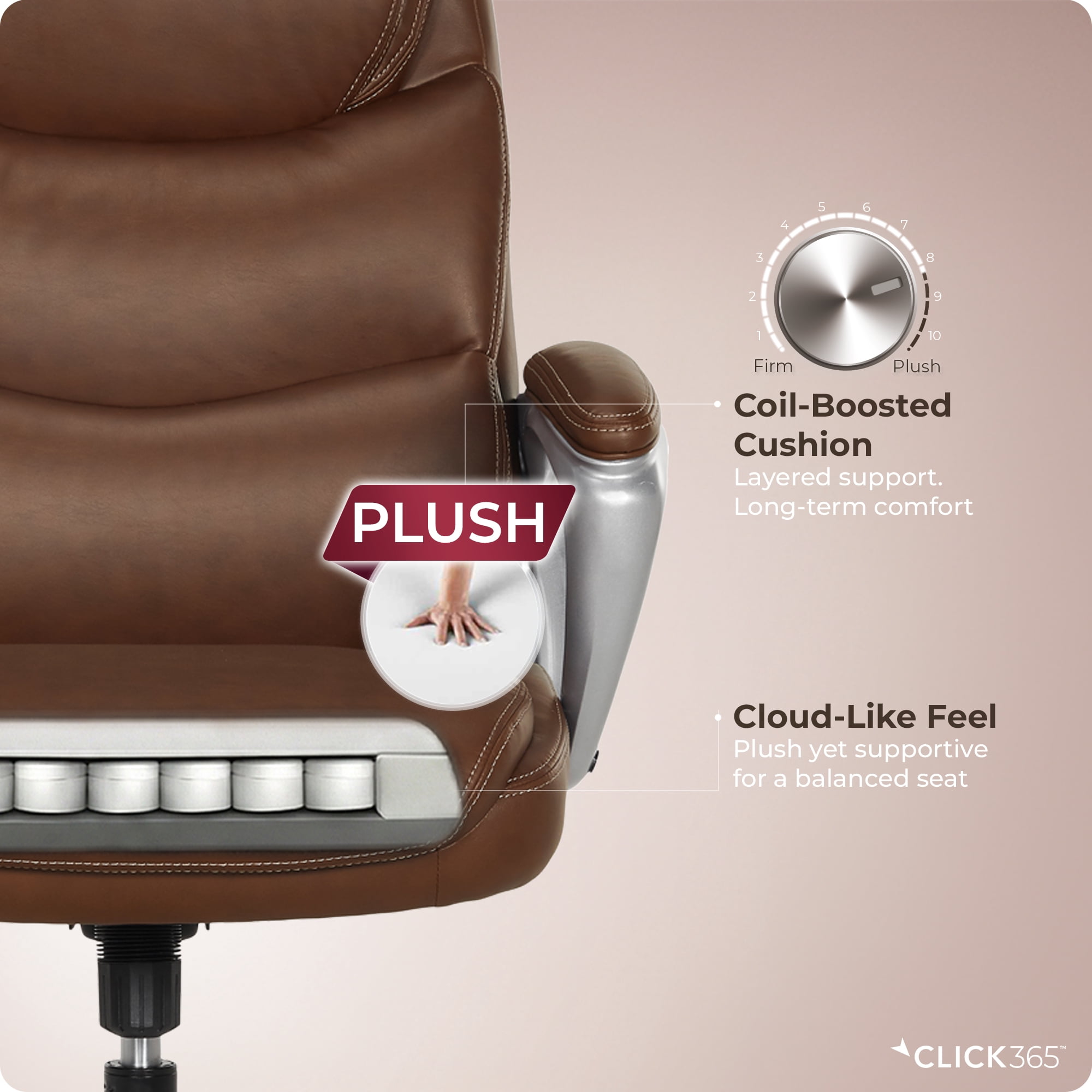 Click365 Adult Polyurathane High Back Indoor Commercial Ergonomic Office Chairs Office Chair, Brown