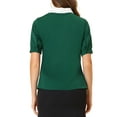 thumbnail image 3 of INSPIRE CHIC Women's Contrast Collar Tie Ruffle Front Button Short Sleeve Work Shirt M Dark Green, 3 of 5