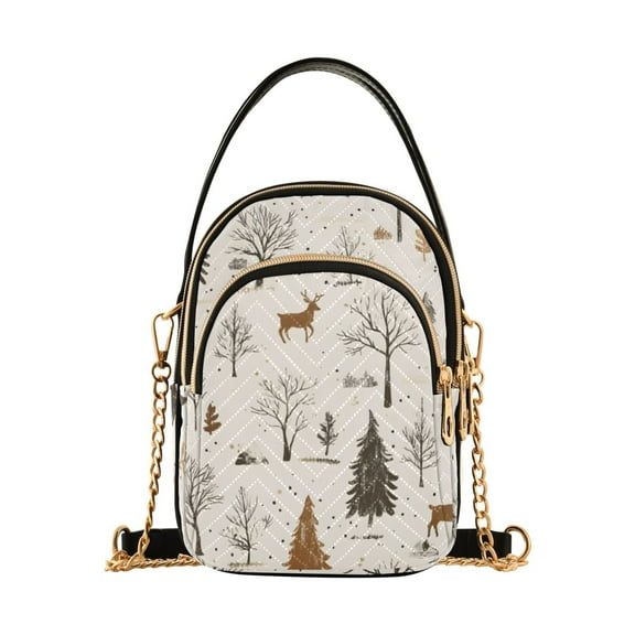 FORMRS Crossbody Bag for Women Shoulder Cell Phone Purse with Zipper, Beige Christmas Forest