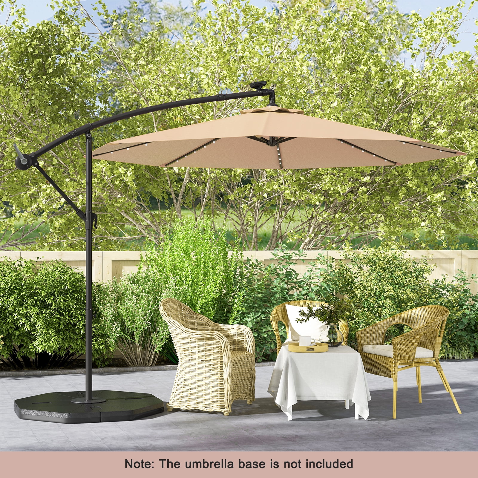 Costway 8.2' Beige Round Cantilever Patio Umbrellas, LED Lights