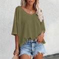 thumbnail image 2 of WENWU Women's V Neck Batwing Half Sleeved Shirt Knit Loose Shirt Solid Color Top Cute Workout T Shirts Top Women Loose, 2 of 5