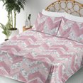 thumbnail image 3 of Ambesonne Chevron Fitted & Flat Sheet with Shams 4 Pcs Set, Marble Zigzag Pattern Art, King, Dried Rose and Soft Pink, 3 of 5