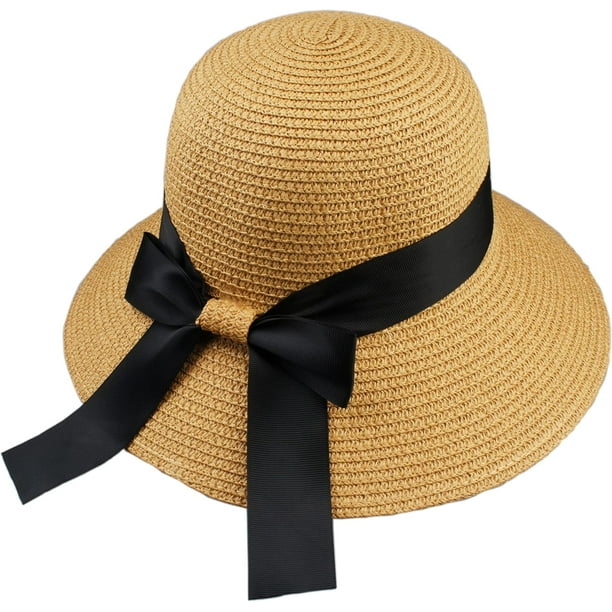Sombrero de paja para playa de verano para mujer, protección UV UPF50, plegable, de ala ancha, para viajes, sombreros de Panamá para verano para mujer