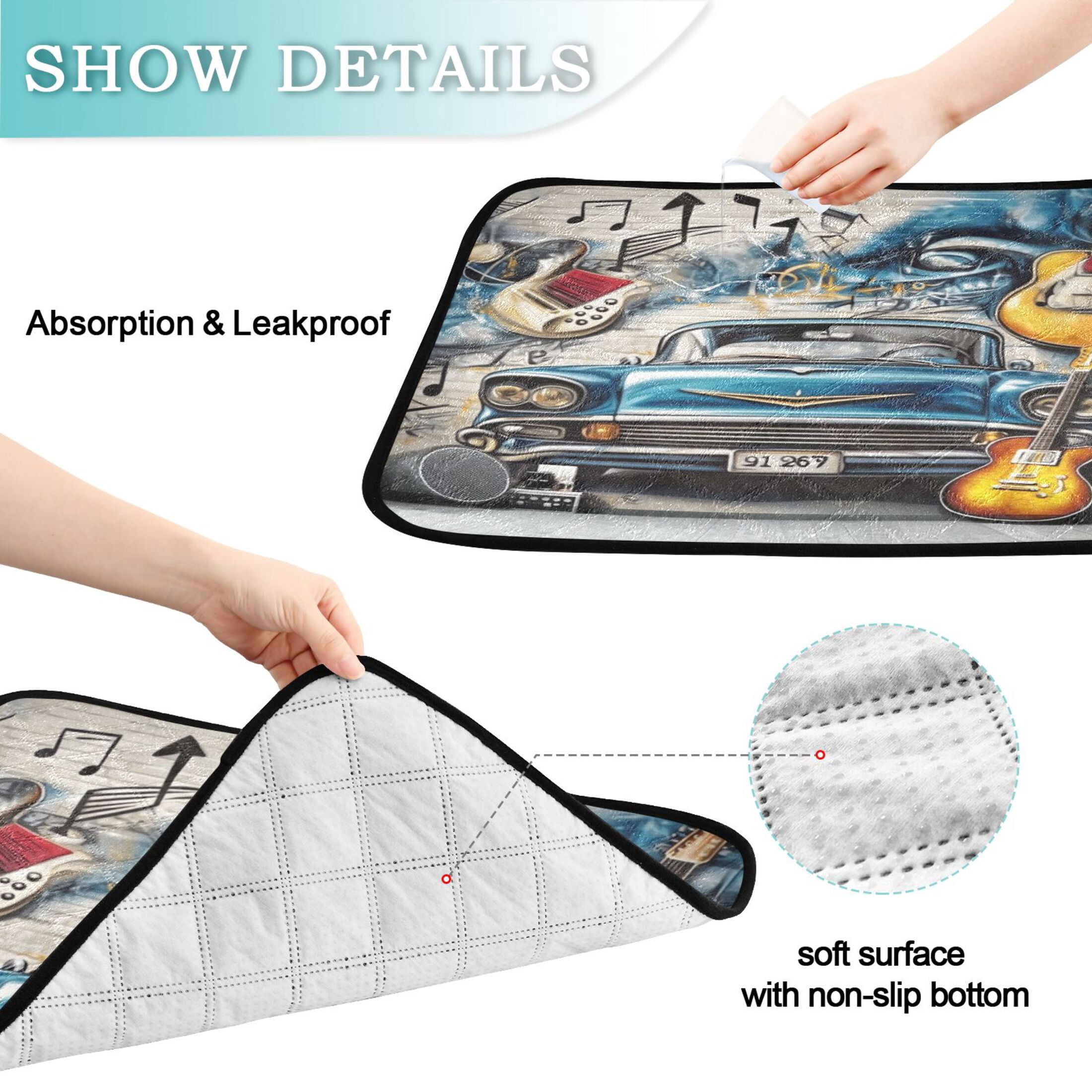 Washable Pet Pee Pads with Super Absorbent Reusable Training Pads for Dogs & Cats Guitar and A Classic Car