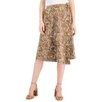 Bar III Women's Faux Leather Wrap Mini Skirt - Medium Brown, Elastic Waist, Modern & Versatile