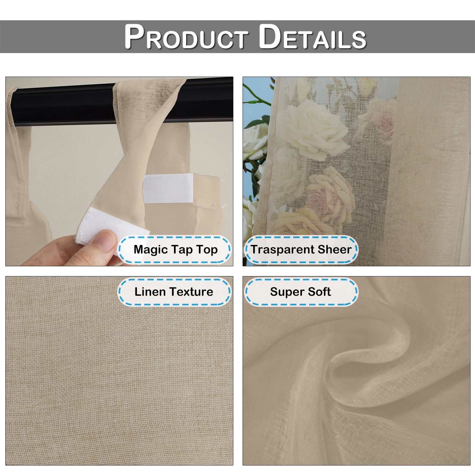 Sunicol Waterproof Transparent Patio Sheer Curtain for Outdoor Porch Yard, Divider Window Screening Gauze Home Décor for Lawn Cordless Panel Tap Top, 1 Panel