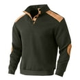 thumbnail image 5 of ZCFZJW Mens Casual Knitted Pullover Sweater Quarter Button up Long Sleeve Stand Collar Vintage Color Block Button Sweaters with Elbow Patches Army Green L, 5 of 5