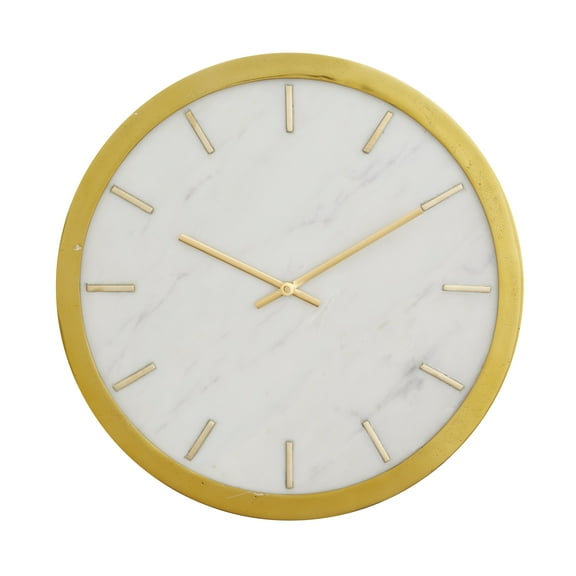 DecMode 16" Gold Marble Wall Clock with White Face