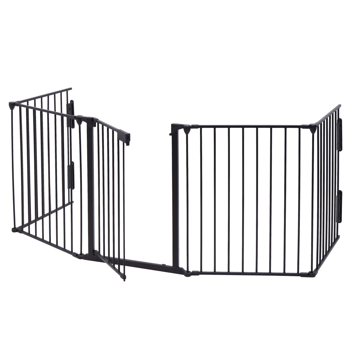 Metal Fireplace Fence, 5-Panel Baby Safety Gate/Barrier/Play Yard with Door, Christmas Tree Fence Gate for Kids/Pet/Toddler/Dog/Cat, Black