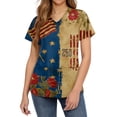 thumbnail image 2 of 4th of July Scrub Tops for Women Casual Short Sleeve American Flag Print Scrub Shirts V Neck Independence Day Celebration Party Scrubs Nursing Uniform Medical Nurse Workwear with Pockets Camel 3XL, 2 of 4