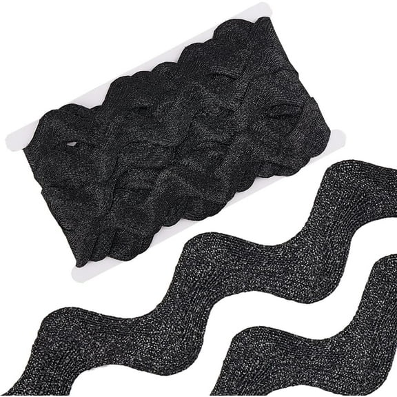 10 Yard 1.58 Inch Metallic Black Rick Rack Trim for Sewing Jumbo RIC Rac Ribbon Rickrack Zig Zag Wave Bending Fringe Lace Trim Woven Fabric Edge Trimming for Crafts Wrapping