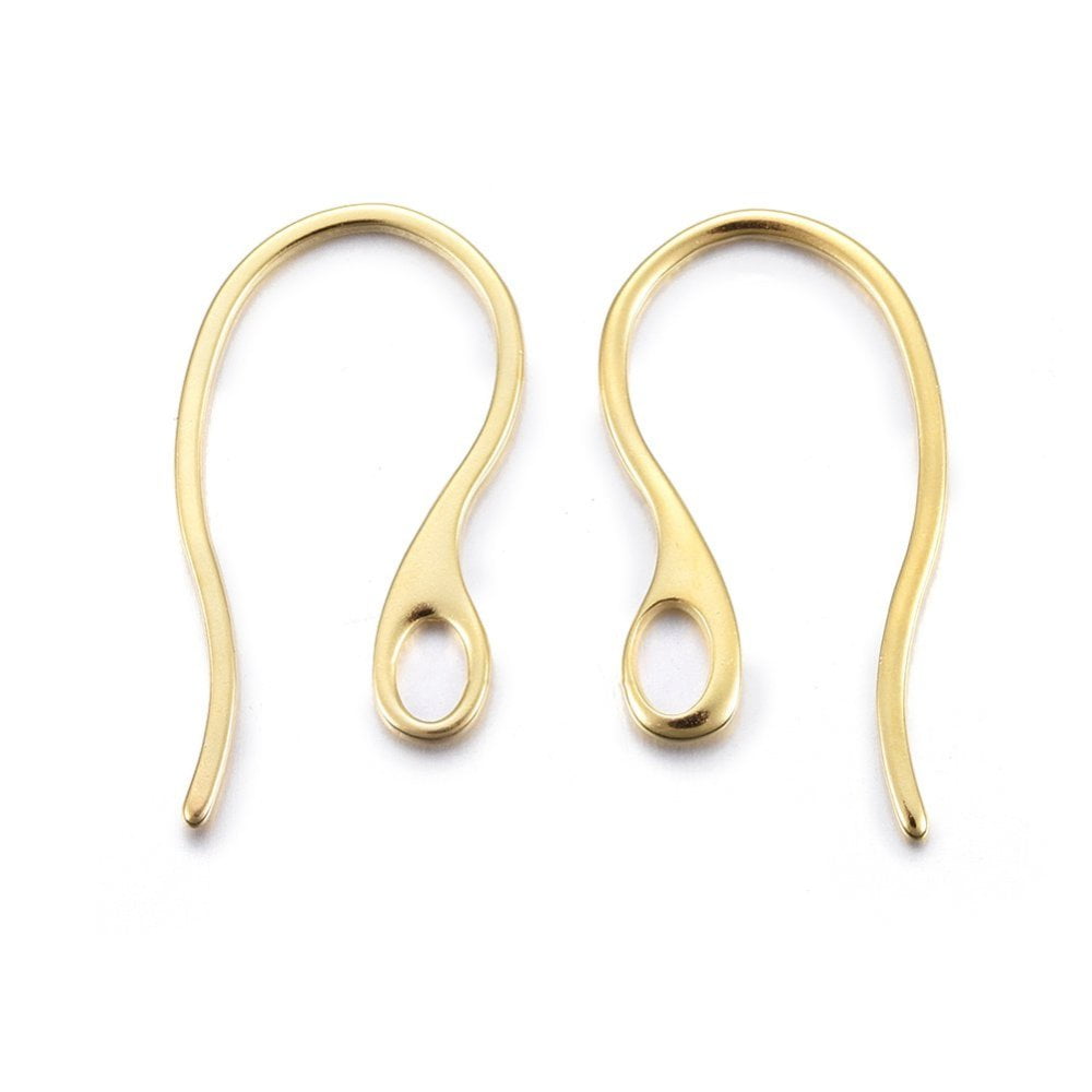 200 pc 304 Stainless Steel Earring Hooks with Horizontal Loop 22x11.5x1mm Hole: 3x2mm 18.5~21 Gauge Pin: 0.7~1mmDIY Real 18K Gold Plated