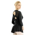 thumbnail image 4 of ZDHoor Womens Long Sleeve Skirted Leotard Dresses Figure Skating Gymastics Ballet Dance Costume Black Large, 4 of 7