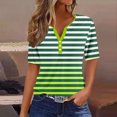 thumbnail image 1 of Fiudx Liquidación de Ahorros de Verano Camiseta Casual de Moda para Mujer Blusas Estampadas a Rayas Degradadas Top con Botones y Cuello En V, 1 of 5