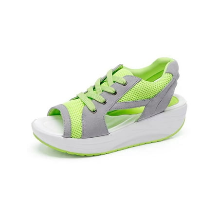 

Woobling Women Platform Sandals Lace Up Sport Sandal Cutout Casual Shoe Ladies Platforms Non-Slip Wedge Shoes Mesh Breathable Light Green 7.5