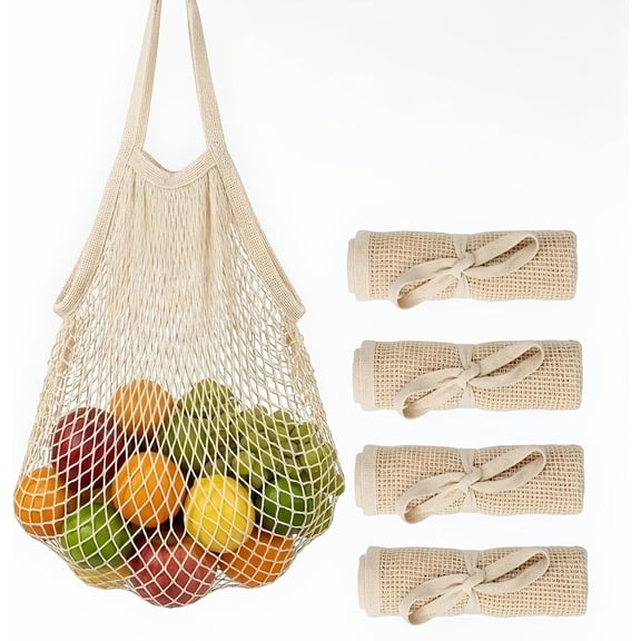SHILINLANG Mesh Shopping Bags with Handles, Large Reusable Produce Bags | Heavy Duty Cotton Mesh Produce Bags for Farmers Market, Produce, Fruit, Vegetable Storage & Beach