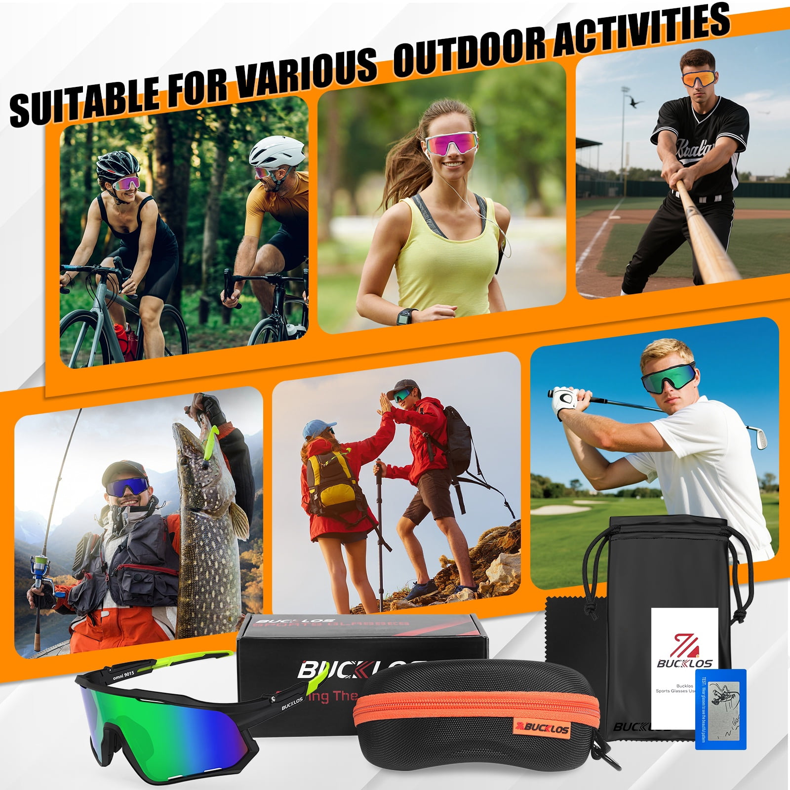 BUCKLOS Polarized Sunglasses Cycling UV400 Protection,TR90 Sports Goggles for Men Women,Running Baseball Golf Outdoor