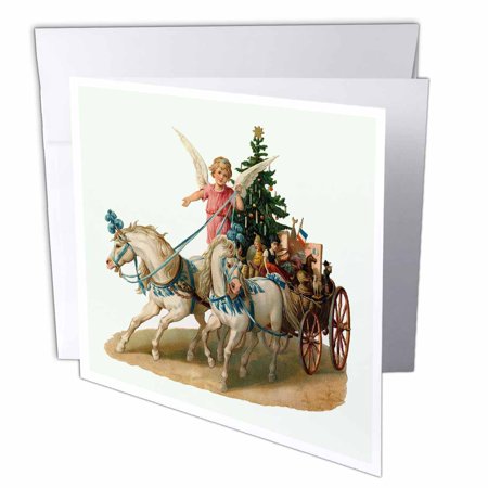 Horse Xmas Cards 3dRose Cartoon Angel in Horse Drawn Carriage with Christmas Tree and Gifts, Greeting Cards, 6 x 6 inches, set of 6 ()