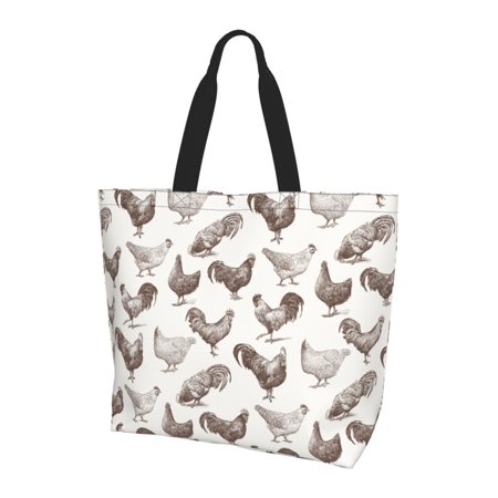 Kuqiui Chickens Print Tote Bag Zipper Tote Bag for Women Tote Bag Inner Pocket Pattern Lightweight Daily Bag Book Bag