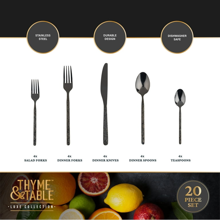 Thyme & Table 20-Piece Cutlery Set, Black