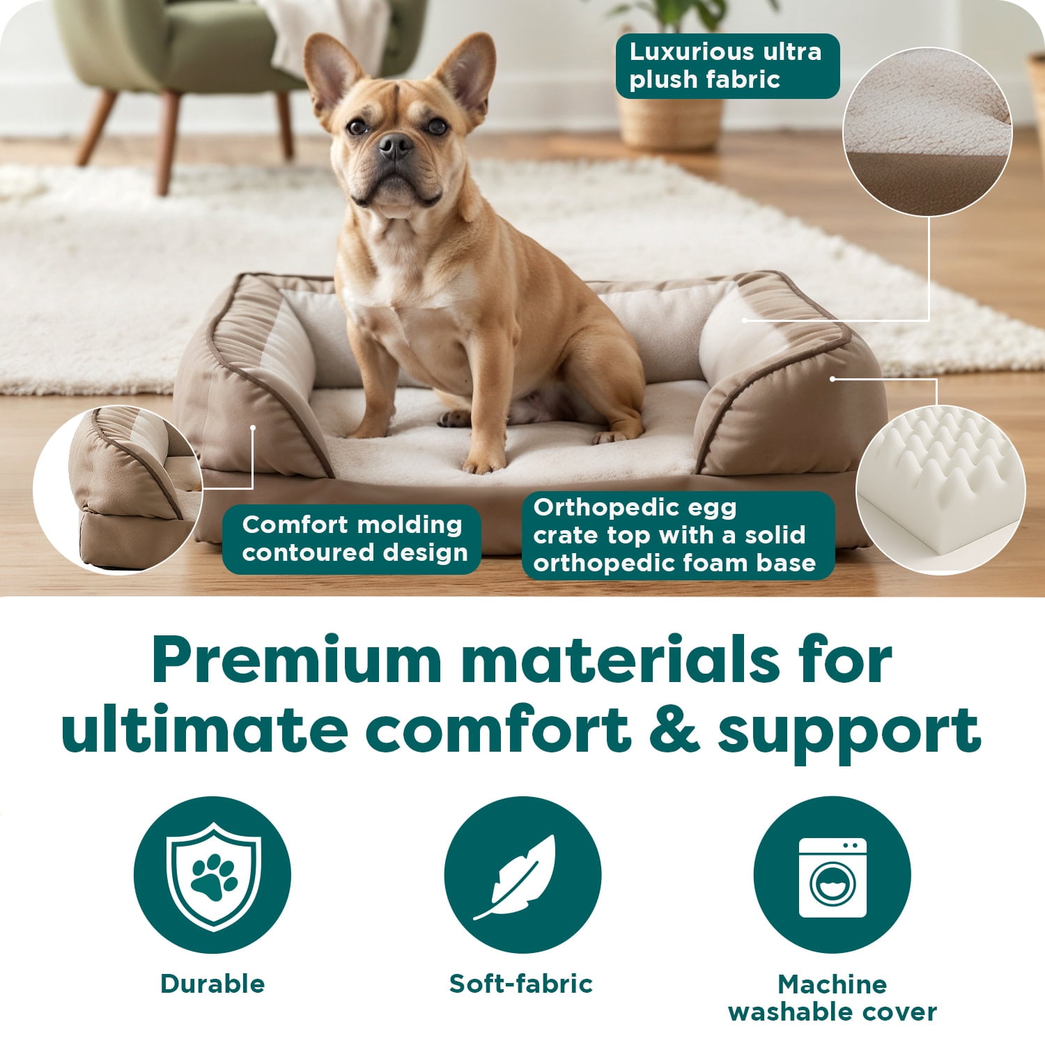 Furhaven Pet Products Medium Nest-Top Perfect Comfort Sofa Orthopedic Ped Bed, 30"x20", Green
