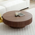 thumbnail image 4 of 35.5" Round Coffee Table, Modern Drum Fluted Design with Solid Wood Veneer, Compact Living Room Side Table for Apartments, Walnut Finish, 4 of 8
