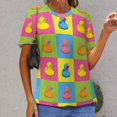thumbnail image 6 of Colorful Rubber Ducks Pattern Womens Tops Women's Fashion Casual Short Sleeve Flower Print Round Neck Pullover Top Blouse, 6 of 6