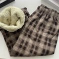 thumbnail image 2 of Ayfxijin Wide Leg Pants Woman，Lambskin High Waist Casual Plaid Wide Leg Pants Plus Fleece, 2 of 6