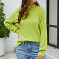 thumbnail image 2 of Chandails à Col Rond pour Femmes Mode Manches Longues Col Rond Chandail Ample Hauts Blouse Chandail Tricoté Chandails Rayés pour Femmes P-228 Vert TG, 2 of 7