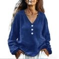 thumbnail image 3 of Women's Loose Fit V Neck Long Sleeve Top Shirts Blouses Casual Button Down Linen Look Solid Color Soft Fabric for Daily Wear Work Office Vacation Outfits Fashion Essential Gift, 3 of 8