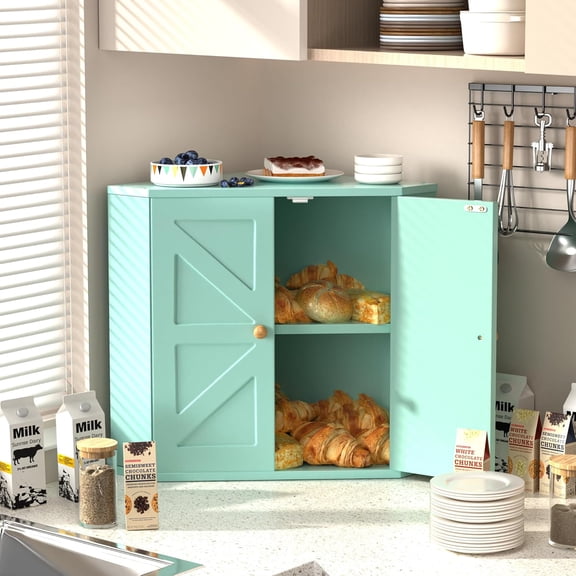 Corner Bread Box for Kitchen Countertop,Storage Container for Homemade Bread, Double Layer BreadBox, Large Capacity Bread Storage Bin, Vintage Farmhouse Breadbox Organizer, Green