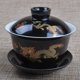 thumbnail image 1 of Taza de té y platillo de Porcelana YONGSHENG Kung Fu con tapa diseño de dragón negro, 1 of 1