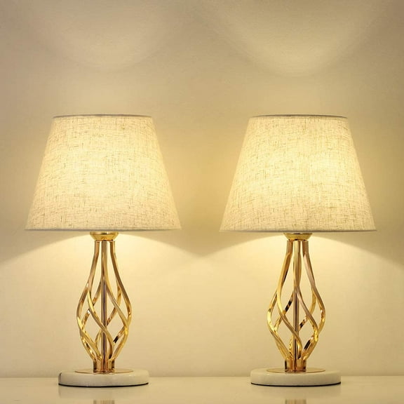 Haitral Vintage Gold Nightstand Lamp with Marble Base Set of 2