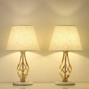 Haitral Vintage Gold Nightstand Lamp with Marble Base Set of 2