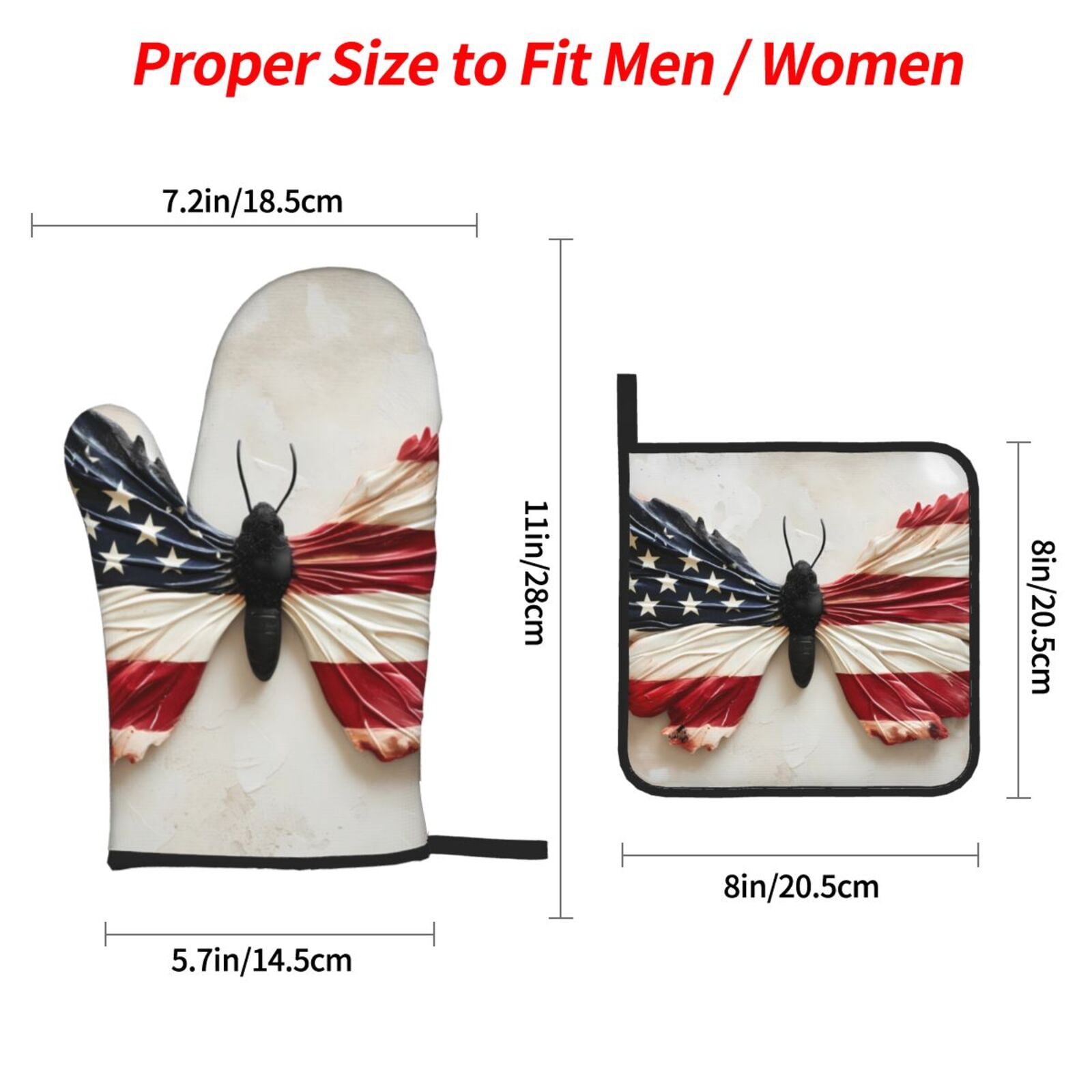 Naloa American Flag Butterfly Wall Oven Mitts and Pot Holders 4 pcs Set, Cooking Baking Grilling Kitchen Oven Glove for Cooking