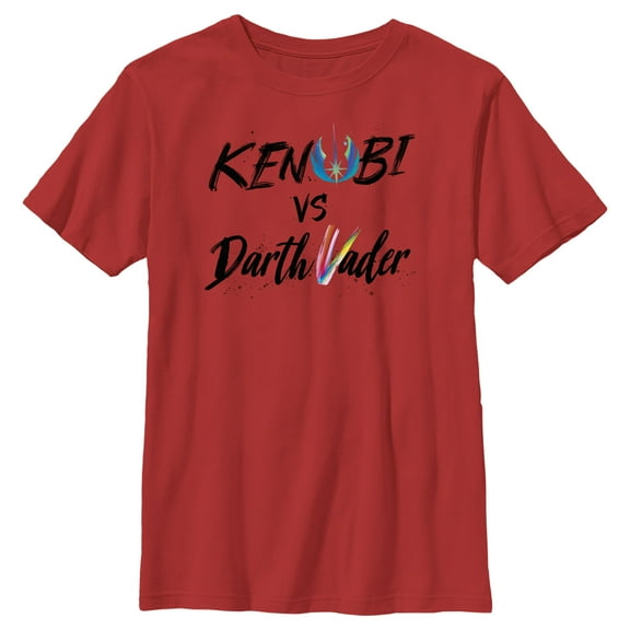 Boy's Star Wars: Obi-Wan Kenobi Darth Vader vs Kenobi Rainbow Text  Graphic Tee Red X Large
