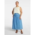 thumbnail image 2 of Time and Tru Women's Drapey Denim Midi Skirt, Sizes 0-20, 2 of 6