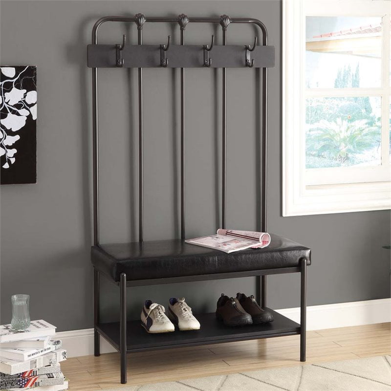 Pemberly Row Metal Hall Tree Entry Bench In Charcoal Gray