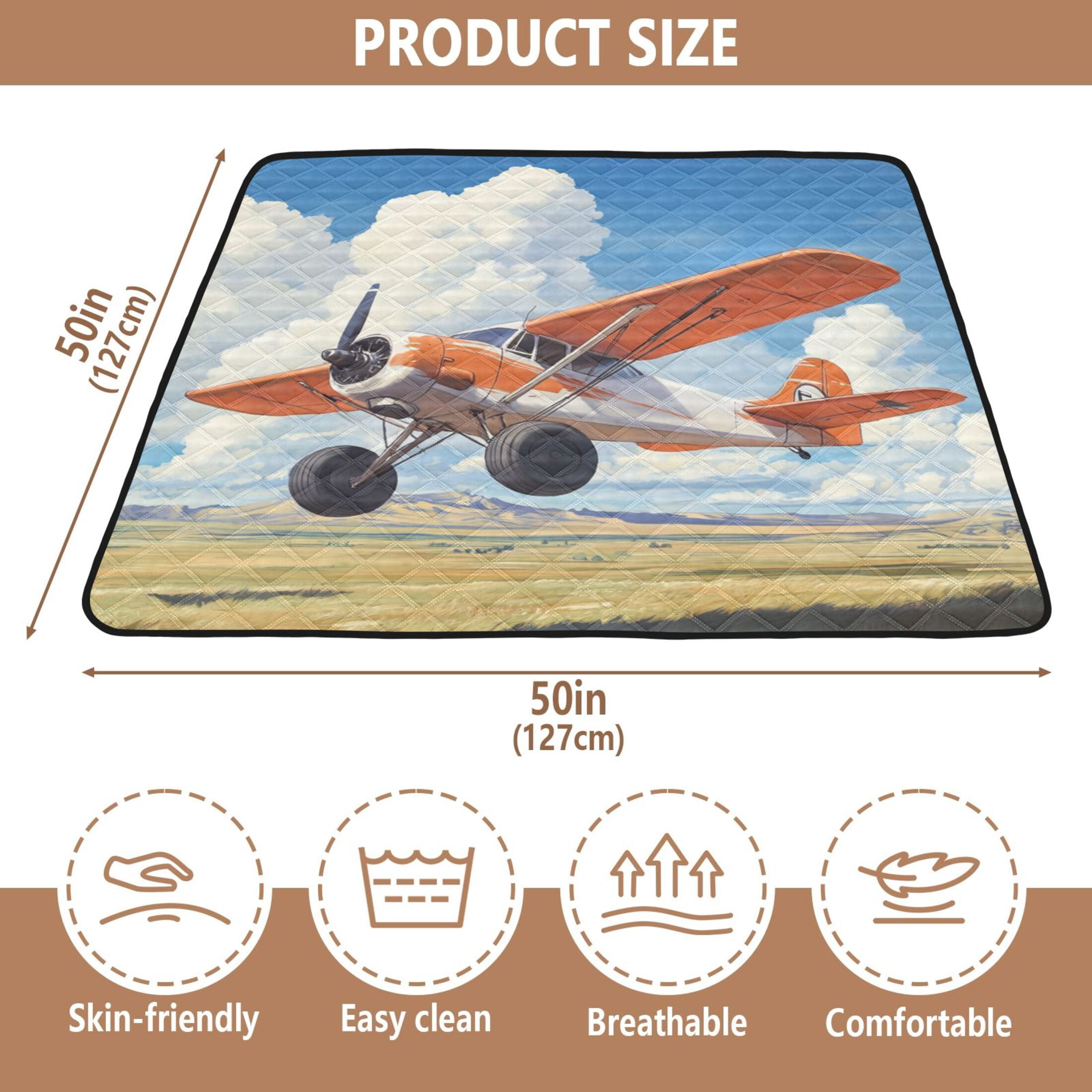 WOBOGO A Airplane Flies over The Mongolian Steppe Baby Playmats Extra Large Waterproof Rollable Activity Pads for Toddlers 50×50inch