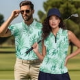 thumbnail image 2 of Jeiento His and Hers Matching Golf Shirts, Moisture Wicking Quick Dry Men's Short Sleeve Shirts & Women's Sleeveless Tank Top for Golf Tennis Outdoor Summer Sports, Tropical Palm Leaf Print, 2 of 7
