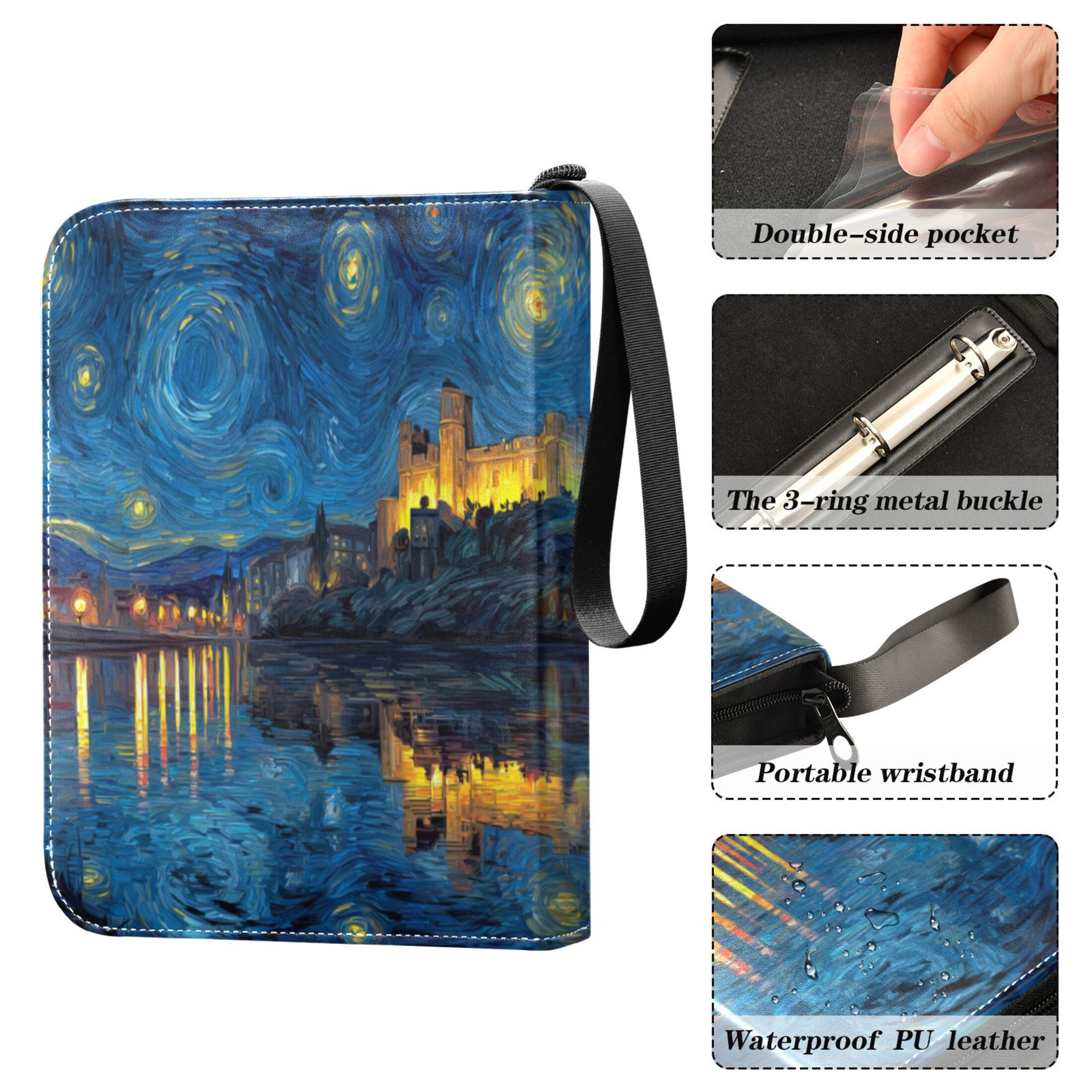 Game Card Storage Bag Collectible Trading Card Albums The 4-Pocket Card Binder With 50-Page Sleeve Can Hold 400 Game Cards Beautiful Starry Night