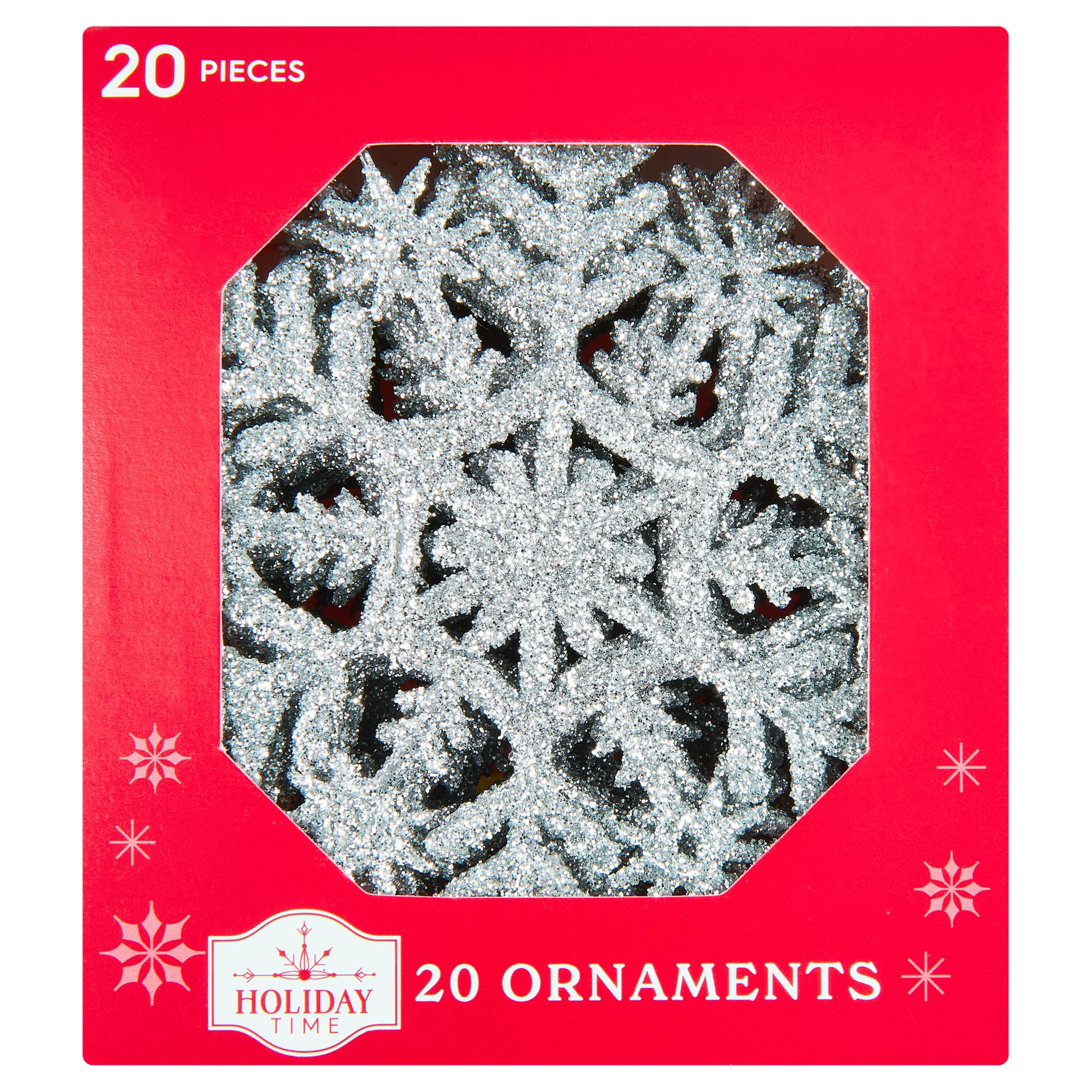 20-Count Silver Glitter Snowflake Christmas Ornaments, 3.9", by Holiday Time