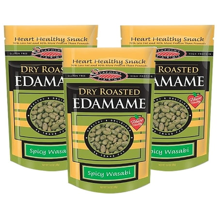 - (3 Pack) Seapoint Farms Dry Roasted Edamame, Wasabi, 3.5 oz Pouches