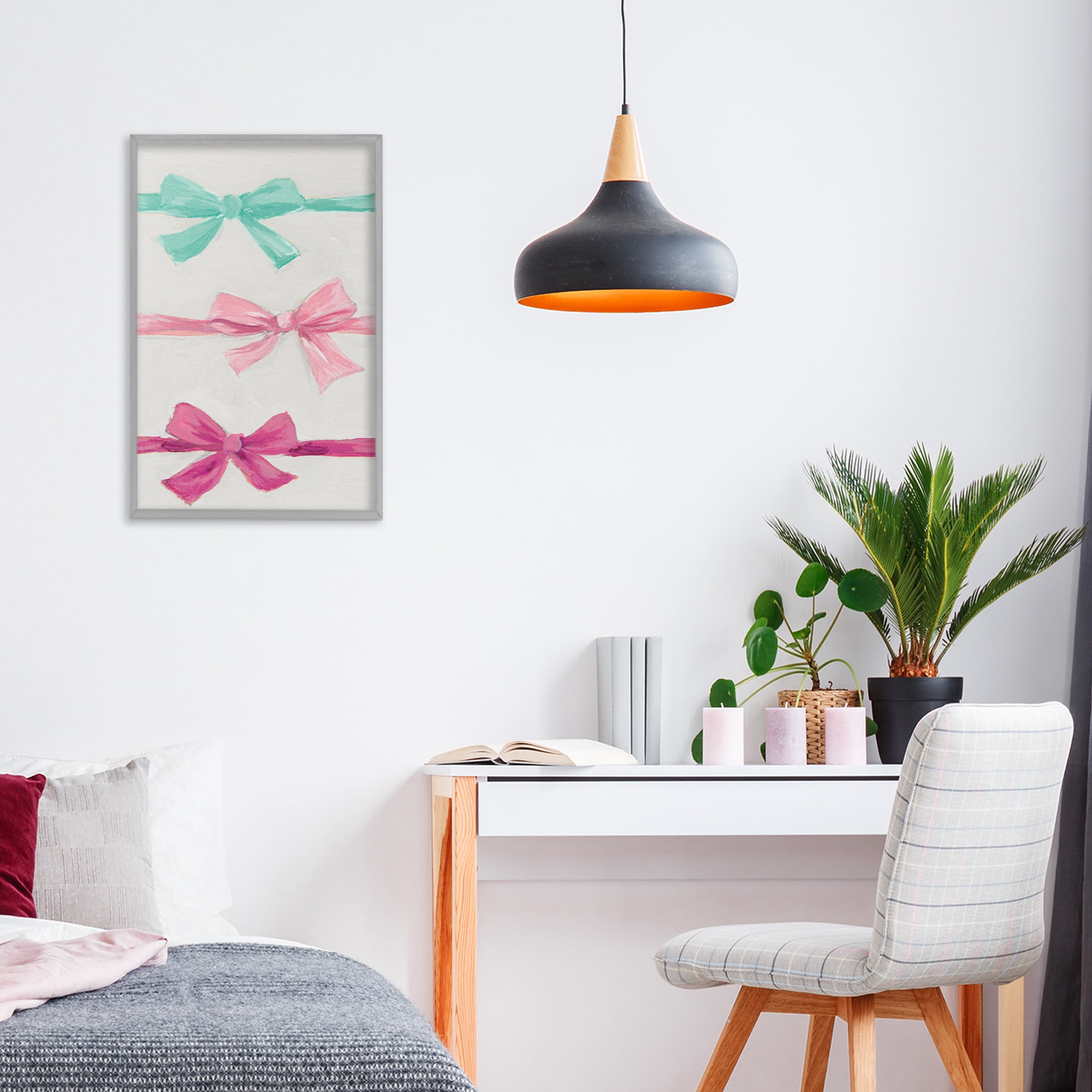 Stupell Industries Ribbon Bows Trio Gray Framed Giclee Art, design by Lanie Loreth