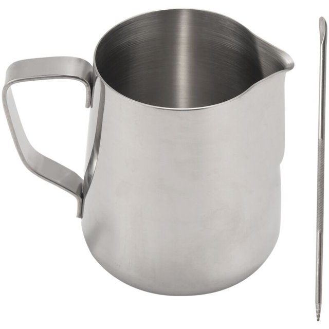 Jarra de acero inoxidable para espumar leche para macchiato, capuchino, latte art, incluido café con leche Arte, espumador de leche, 350 ml